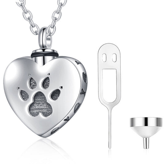 Paw Heart Urn Necklaces for Ashes 925 Sterling Silver