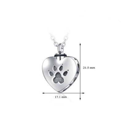 Paw Heart Urn Necklaces for Ashes 925 Sterling Silver