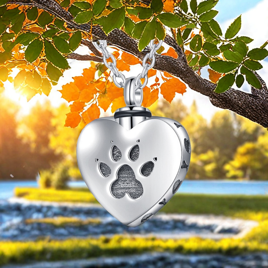 Paw Heart Urn Necklaces for Ashes 925 Sterling Silver