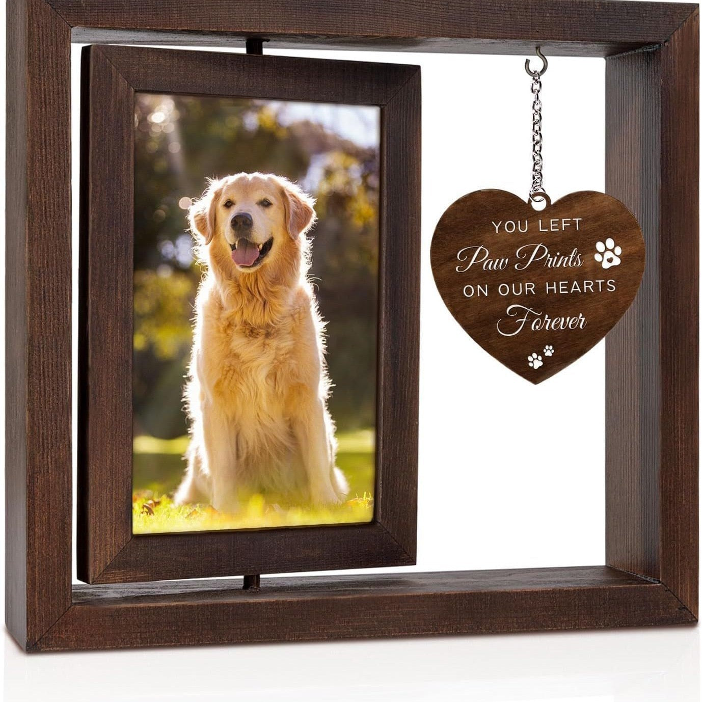 Pet Memorial Rotating Picture Frame, 8*9 in, Natural Wood