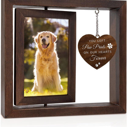 Pet Memorial Rotating Picture Frame, 8*9 in, Natural Wood