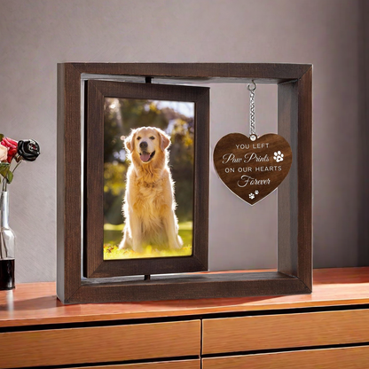 Pet Memorial Rotating Picture Frame, 8*9 in, Natural Wood