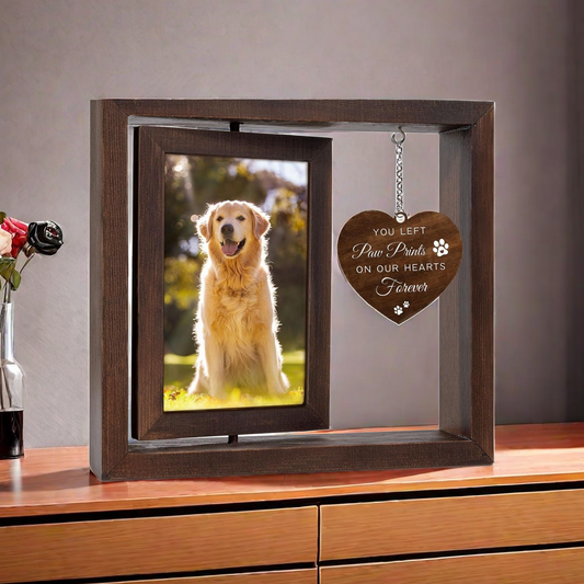 Pet Memorial Rotating Picture Frame, 8*9 in, Natural Wood