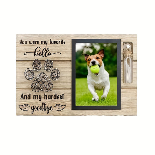 Pet Memorial Frame for Ashes or Hair with Glass Bottle,7.9*11.8 in,Natural Wood