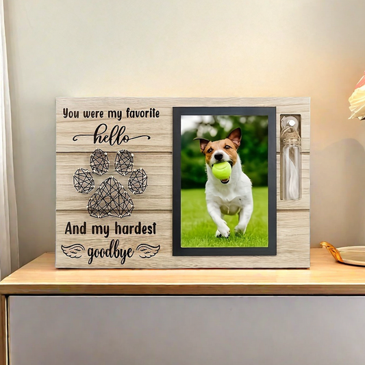 Pet Memorial Frame for Ashes or Hair with Glass Bottle,7.9*11.8 in,Natural Wood