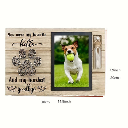 Pet Memorial Frame for Ashes or Hair with Glass Bottle,7.9*11.8 in,Natural Wood