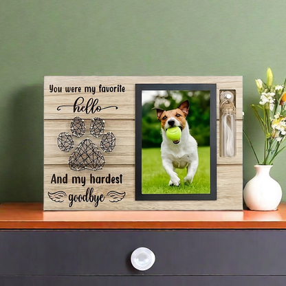 Pet Memorial Frame for Ashes or Hair with Glass Bottle,7.9*11.8 in,Natural Wood