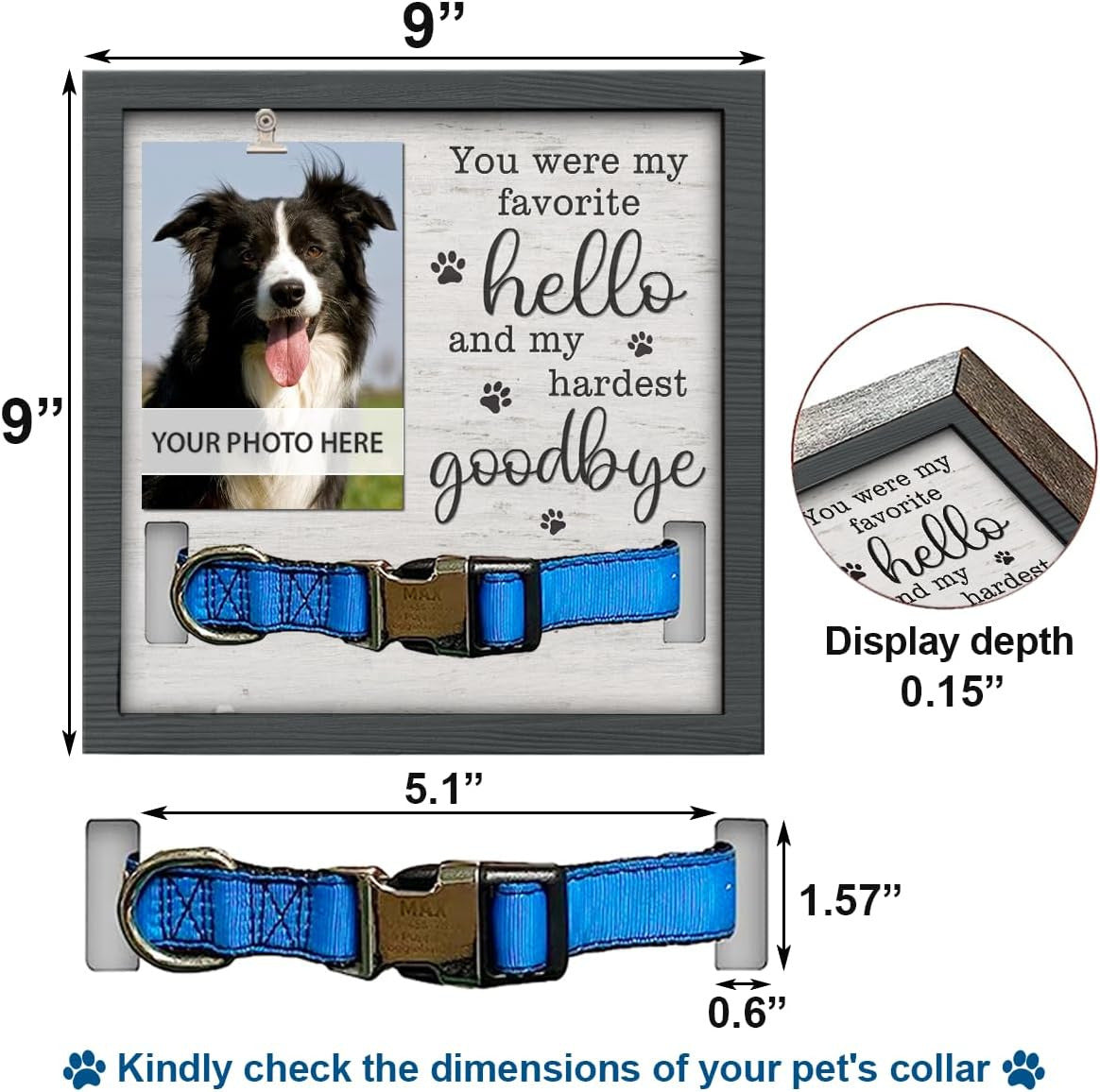 Pet Memorial Picture Frame, 9*9 in,Natural Wood