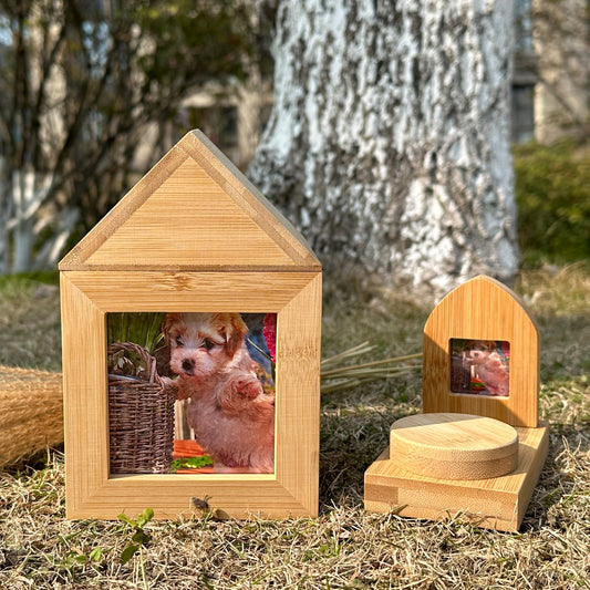 Memorial Dog & Cat Urn Set with Photo Frame Candle Holder Small Natural