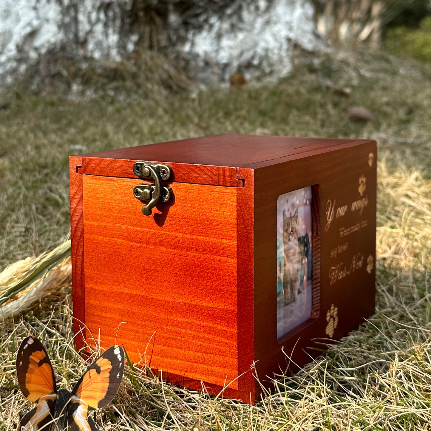 Memorial Dog & Cat Urn with Photo Frame Cherry