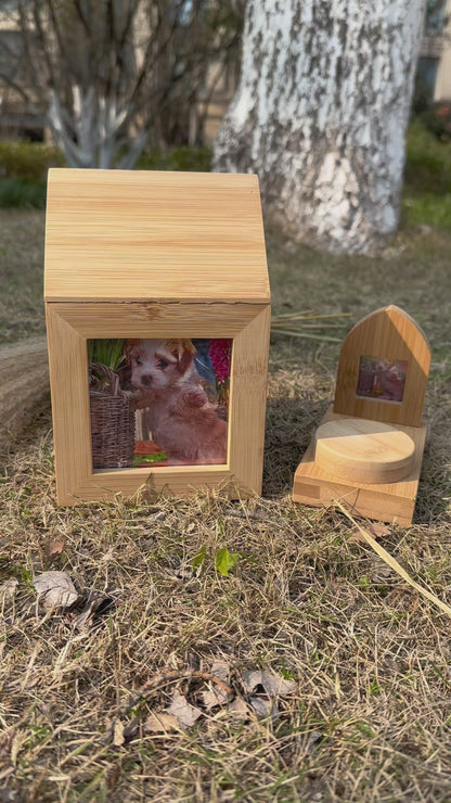 Memorial Dog & Cat Urn Set with Photo Frame Candle Holder Small Natural