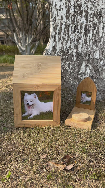 Memorial Dog & Cat Urn Set with Photo Frame Candle Holder Medium Natural